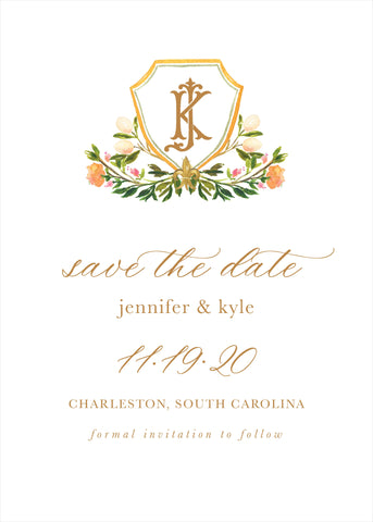 Watercolor Floral Monogram Crest Save the Date