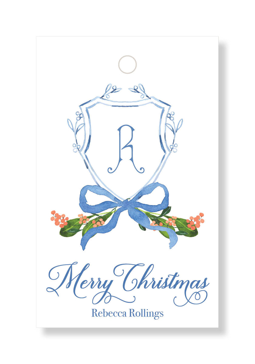 Personalized Green Monogrammed Crest Christmas Gift Tags - Augusta Joy