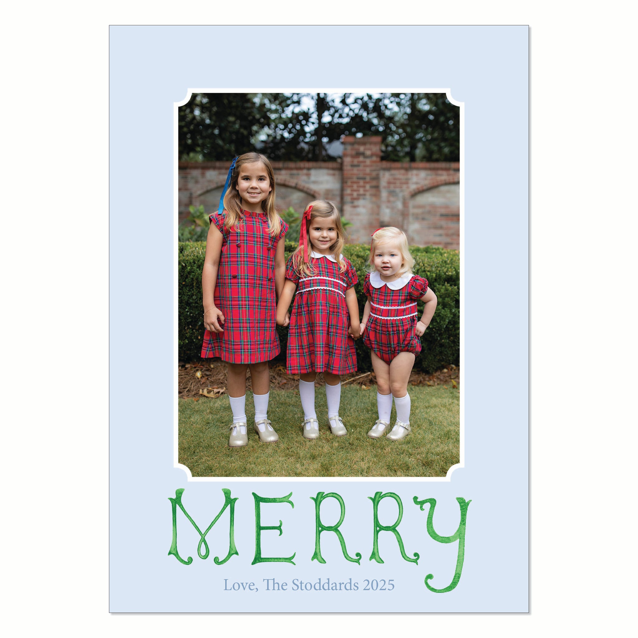 MERRY Watercolor Christmas Card- Blue