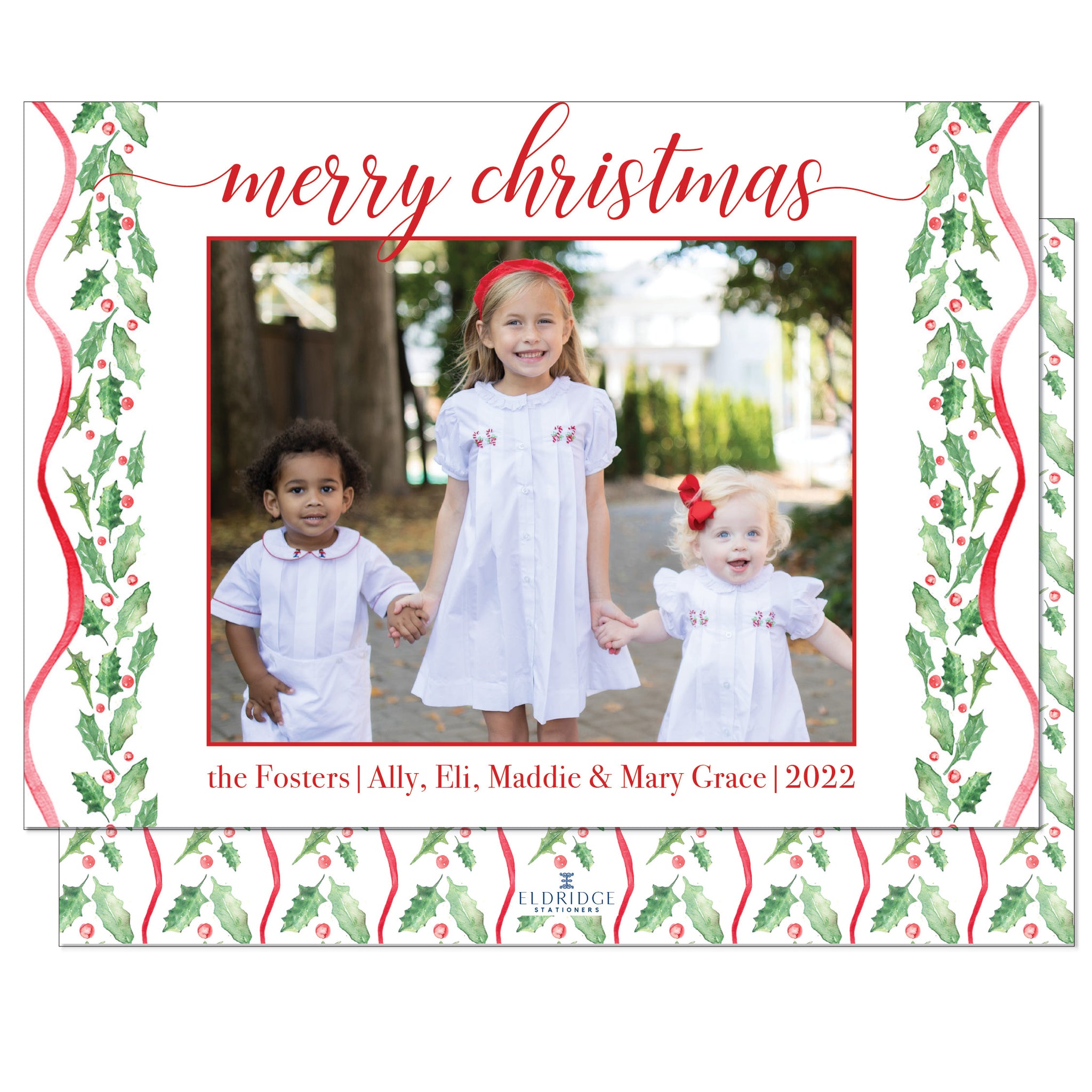 Christmas Holly & Ribbon Holiday Card
