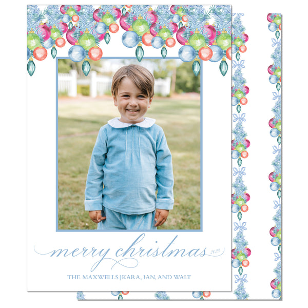 Colorful Ornament Swag  Holiday Card