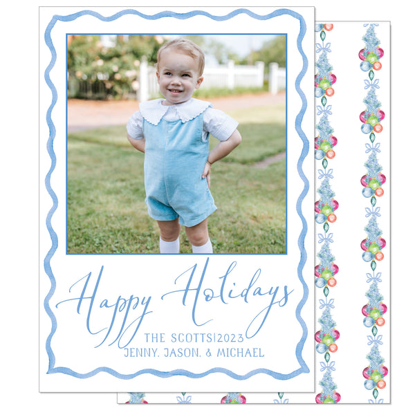 Watercolor Waves Blue Holiday Card