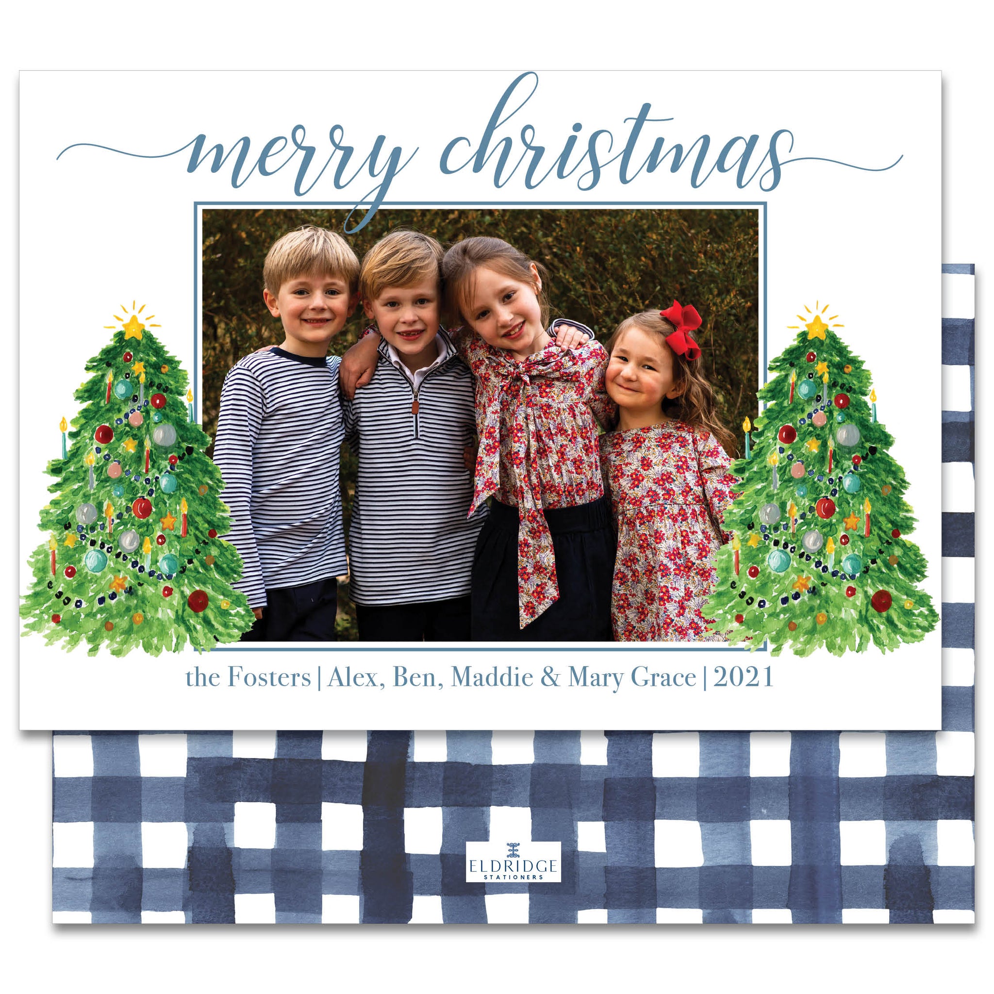 Oh Christmas Trees Blue Holiday Card