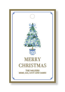 Blue and White Tree With Border Gift Tags