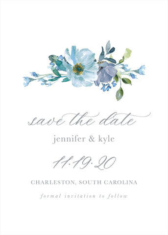 Indigo Floral Watercolor Save the Date