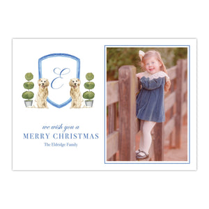 Retriever and Topiary Watercolor Crest Holiday Card