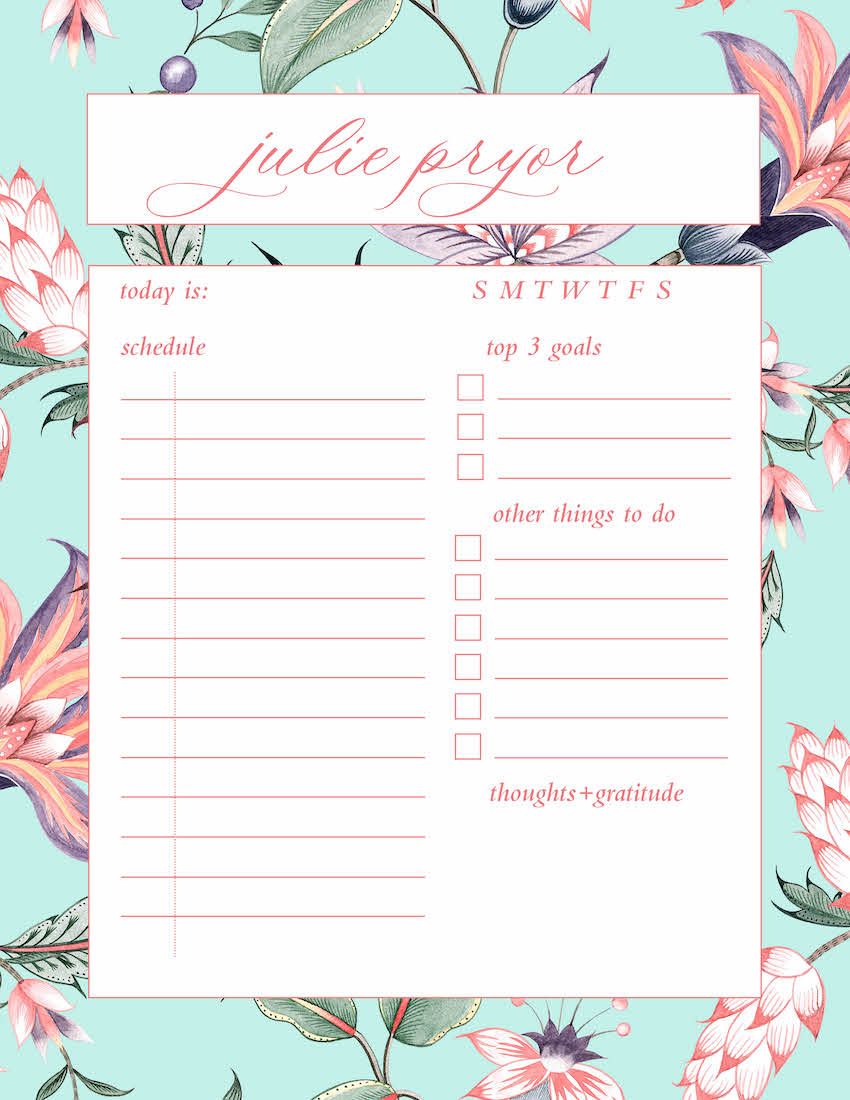 Daily Schedule Pad-Martha Anne in Teal