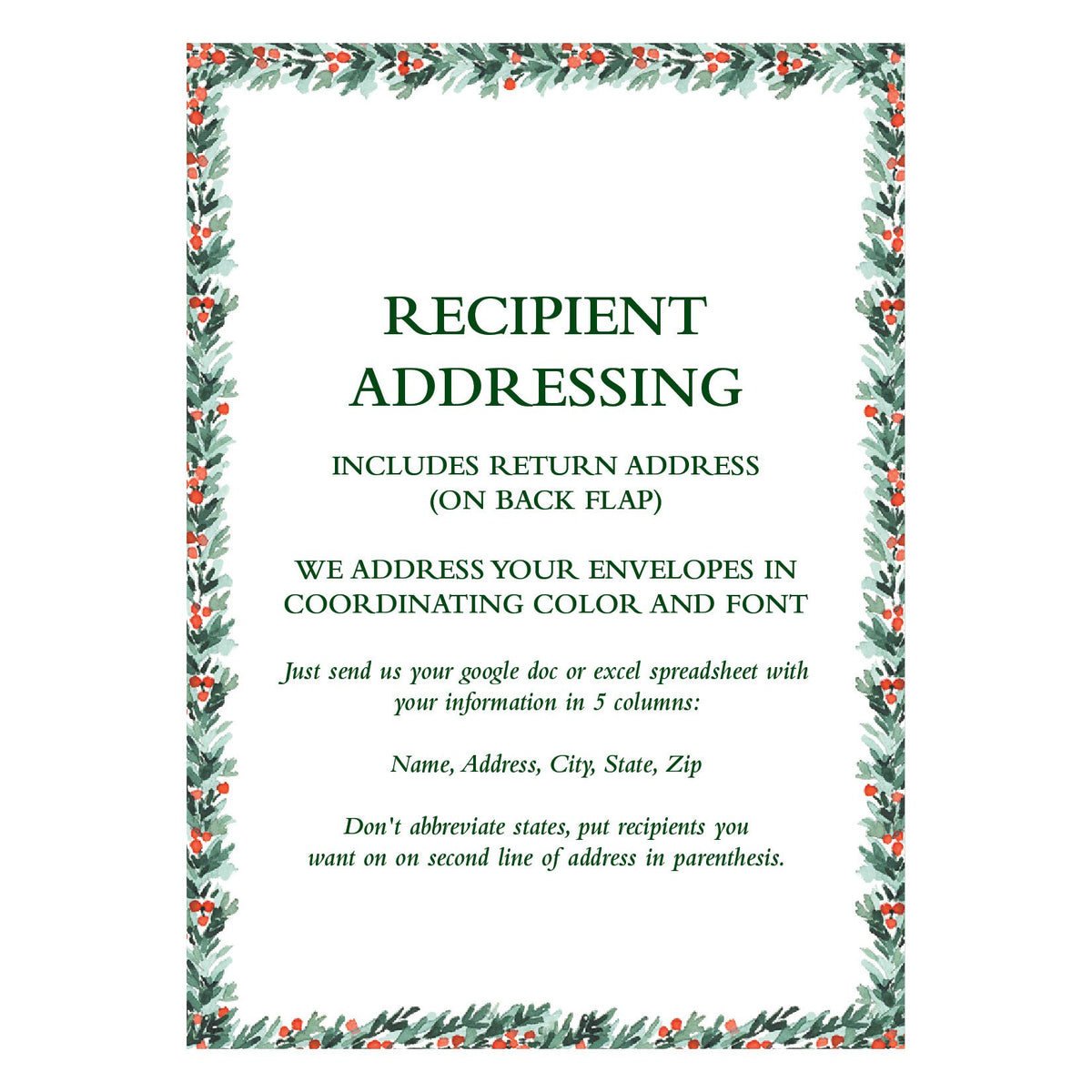 Recipient's Address Sample Recipient Addressing – Eldridge Stationers