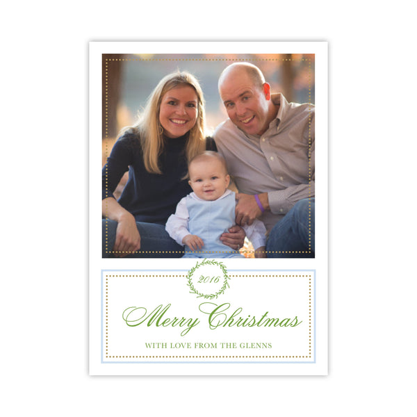 Gold and Blue Merry Christmas Holiday Card