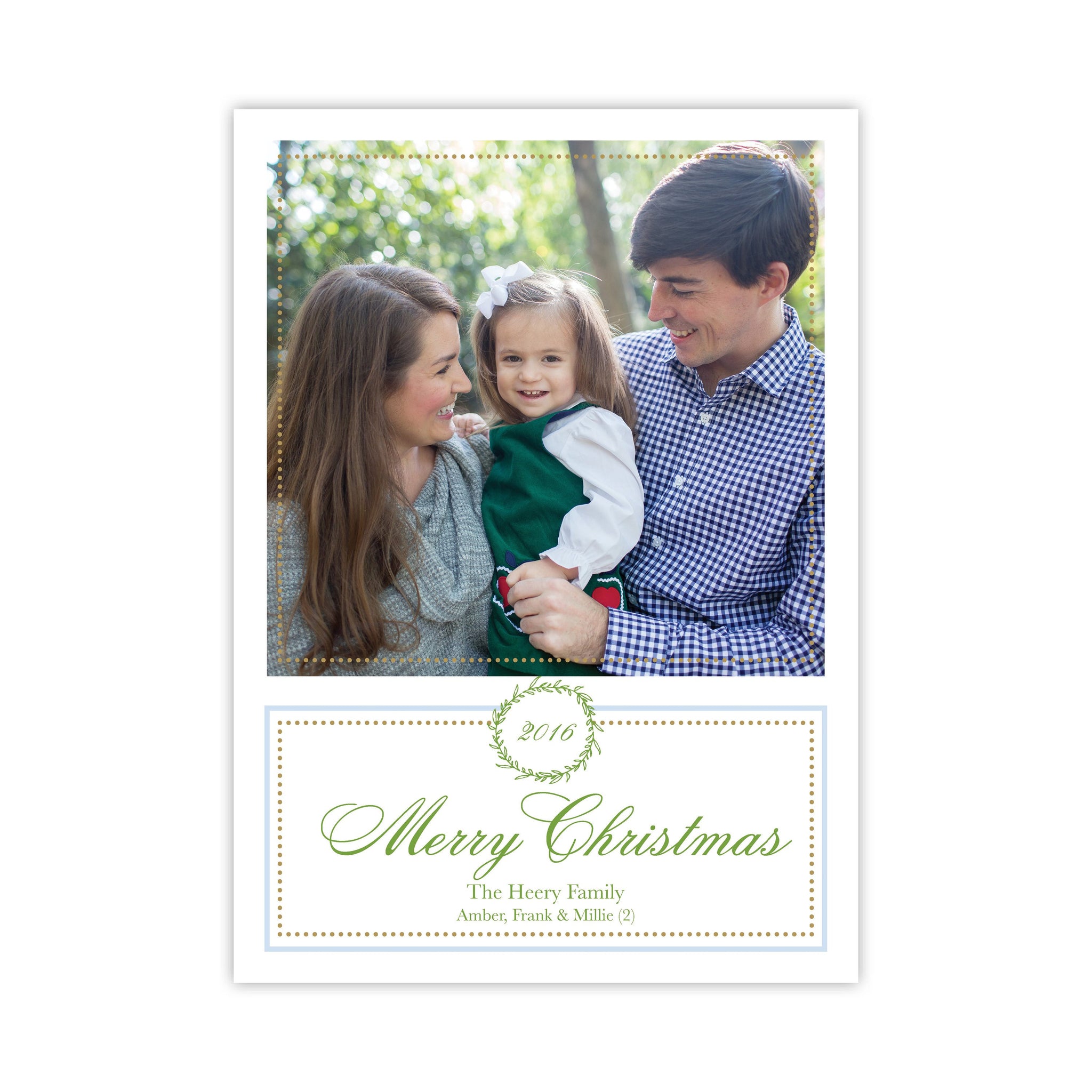 Wreath of Green and Blue Merry Christmas Card