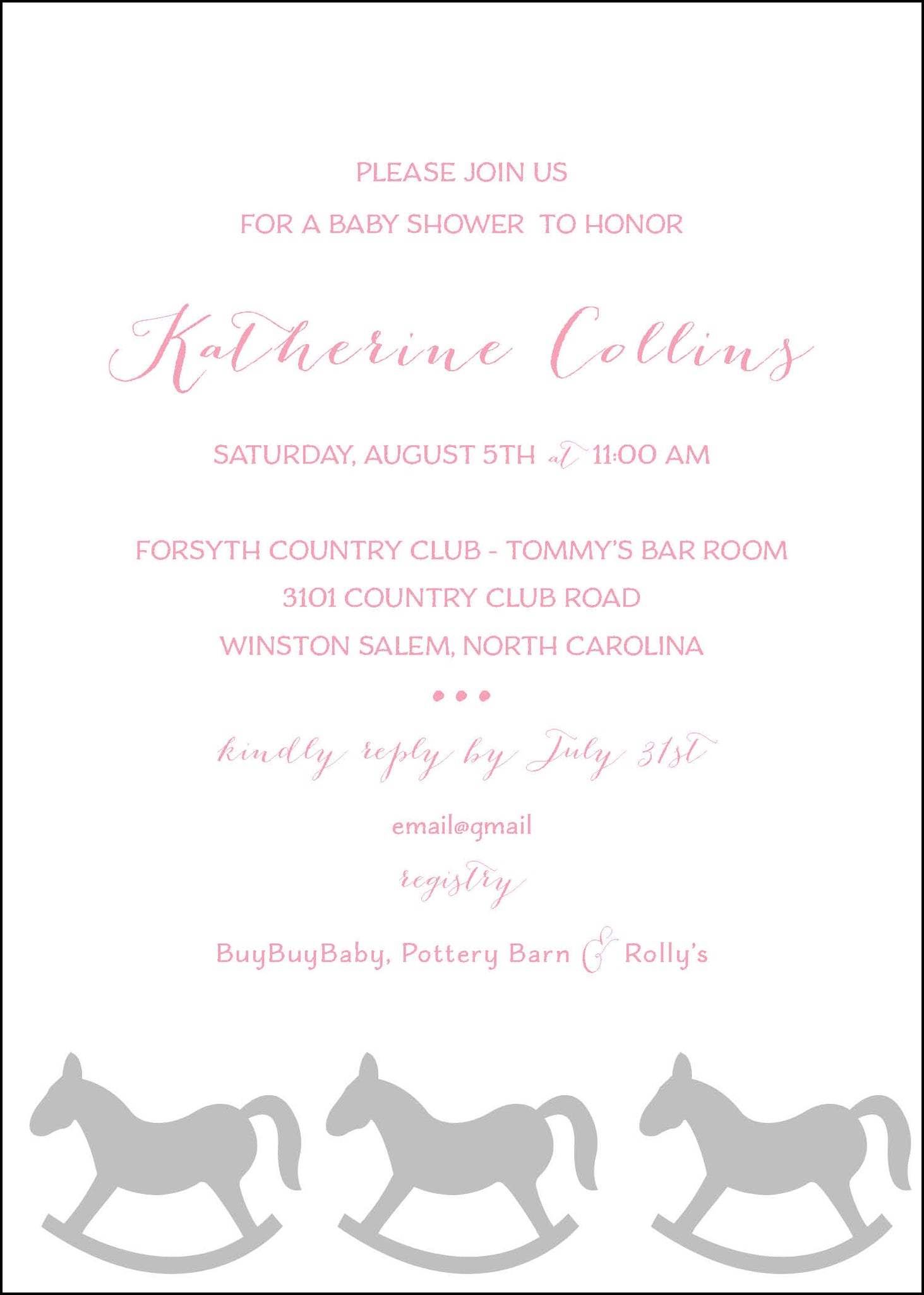 Row of Rocking Horses Baby Shower Invitation