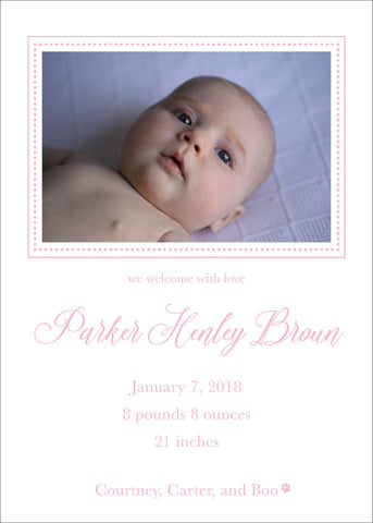 We Welcome With Love Dot Frame Birth Announcement