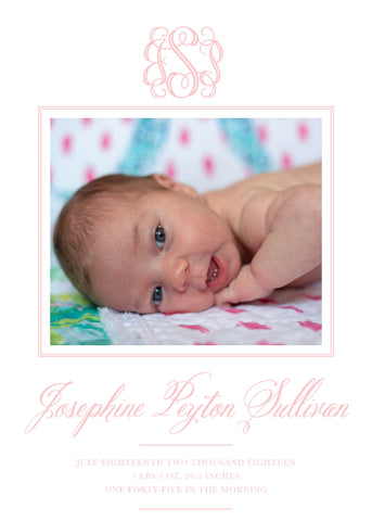Monogram Double Sided Birth Announcement