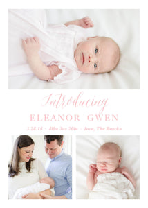 Introducing With Three Photos Birth Announcement