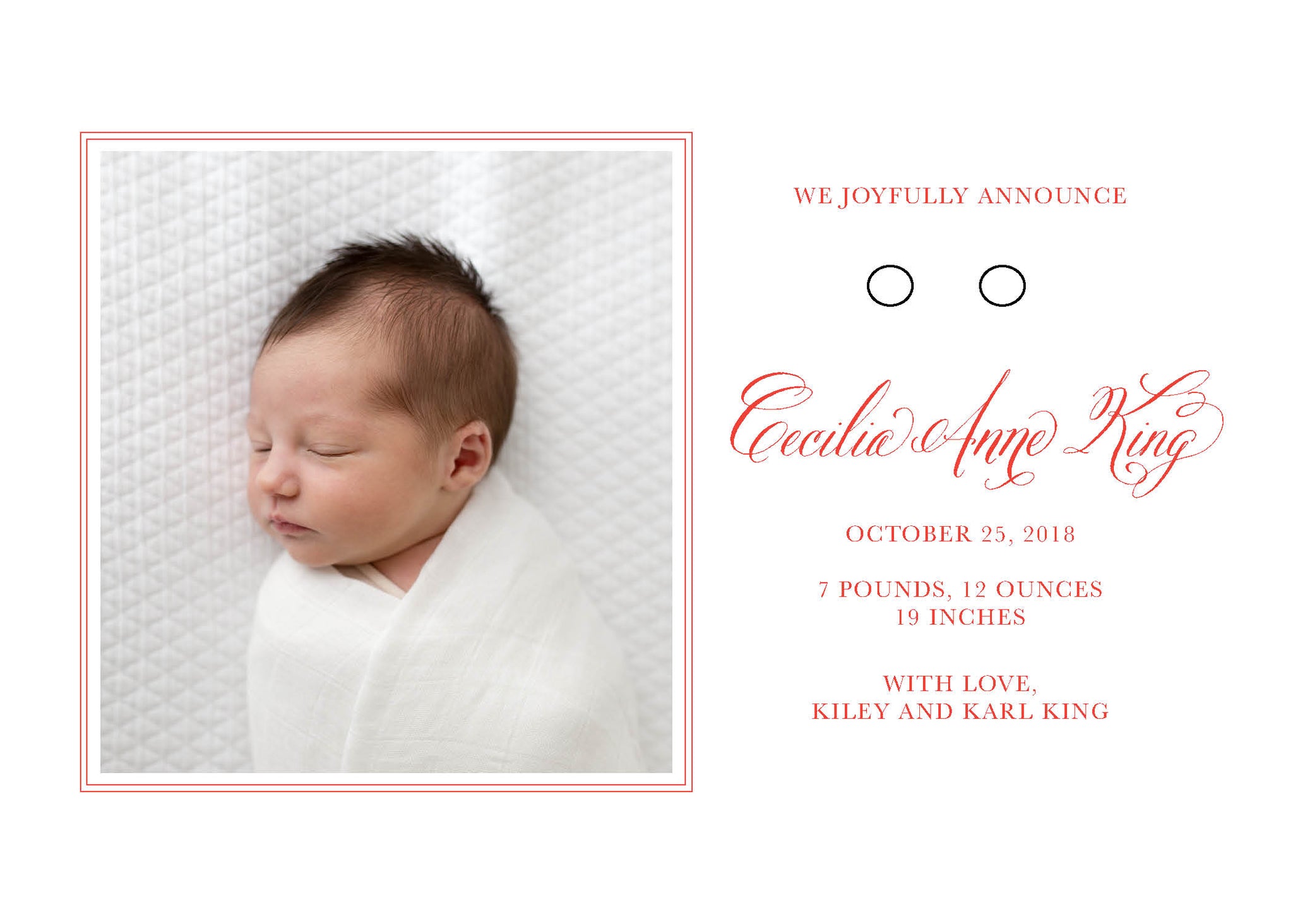 Horizontal Birth Announcement with Ribbon