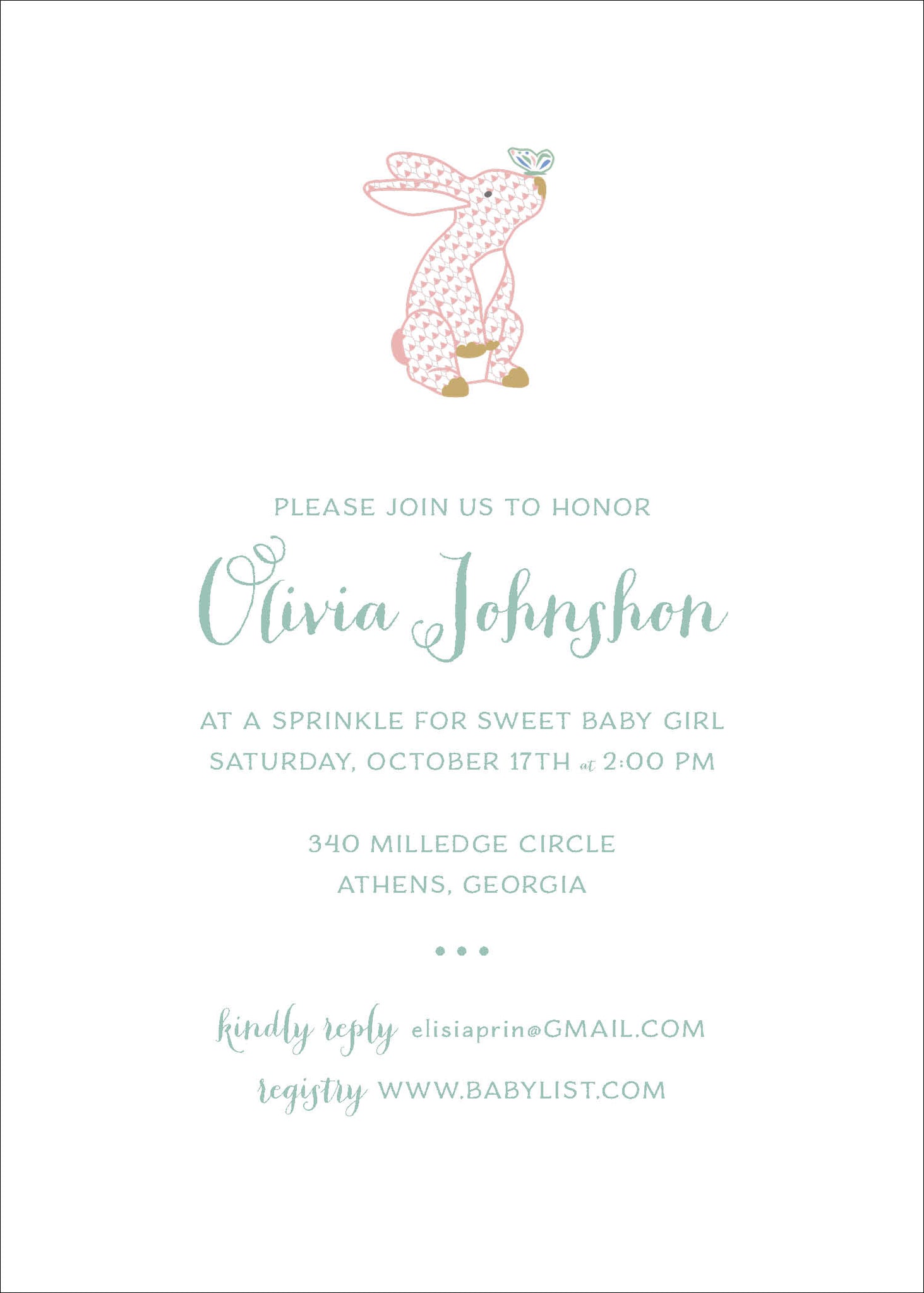 Herend Pink Bunny Baby Shower Invitation