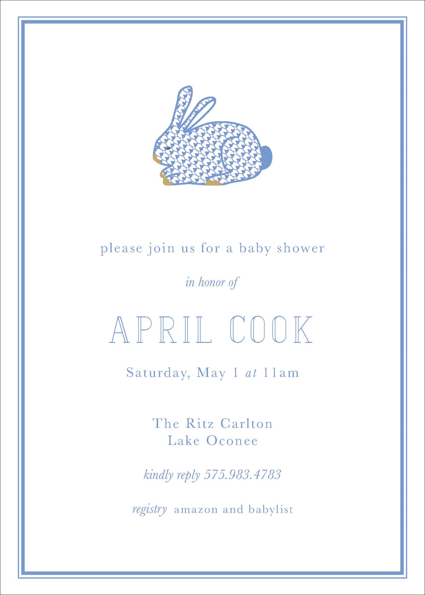 Herend Blue Bunny Baby Shower Invitation