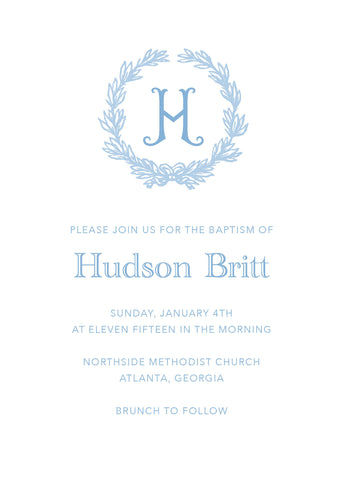 Monogrammed Baptism Invitation-Blue