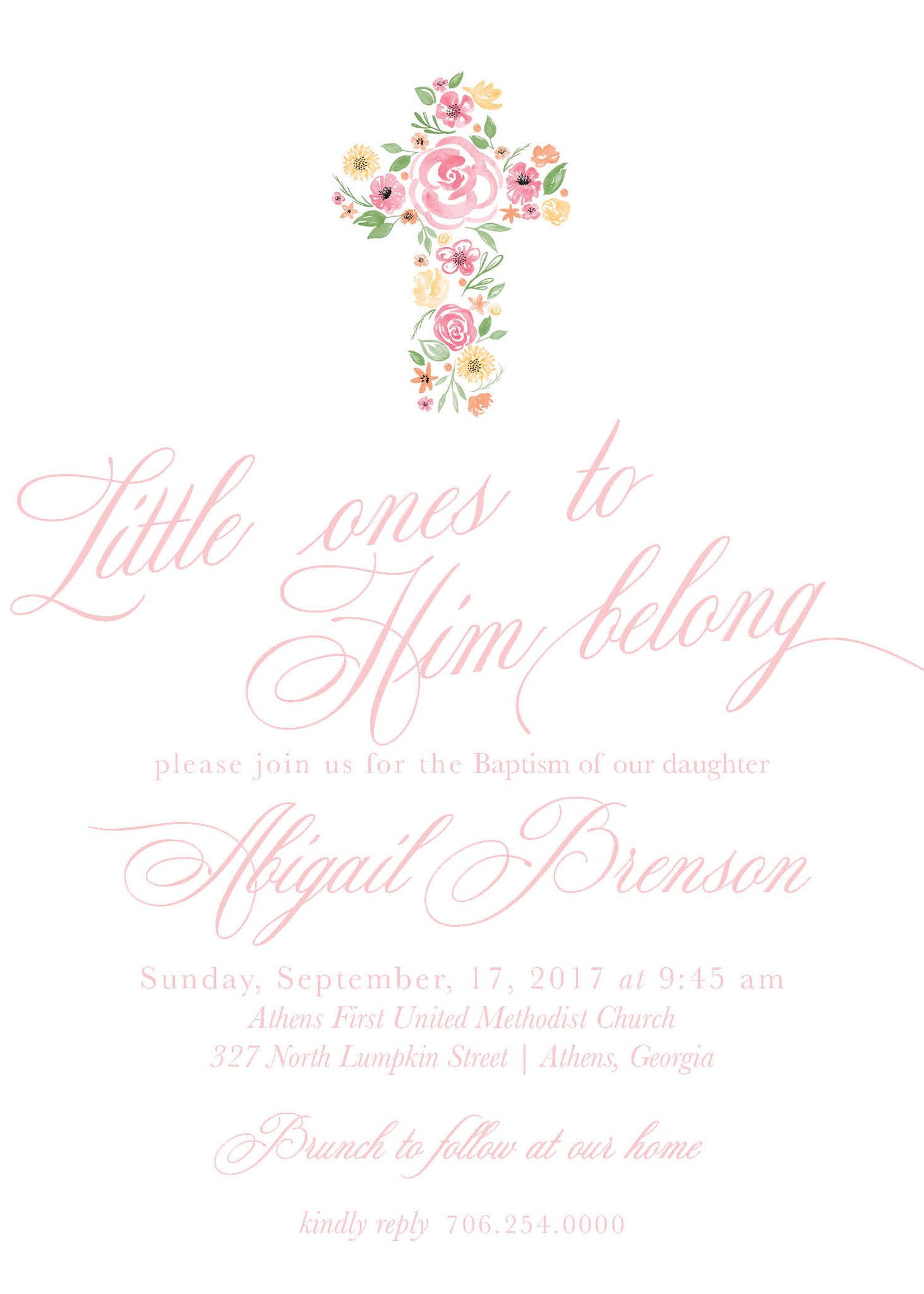 Floral Cross Baptism Invitation