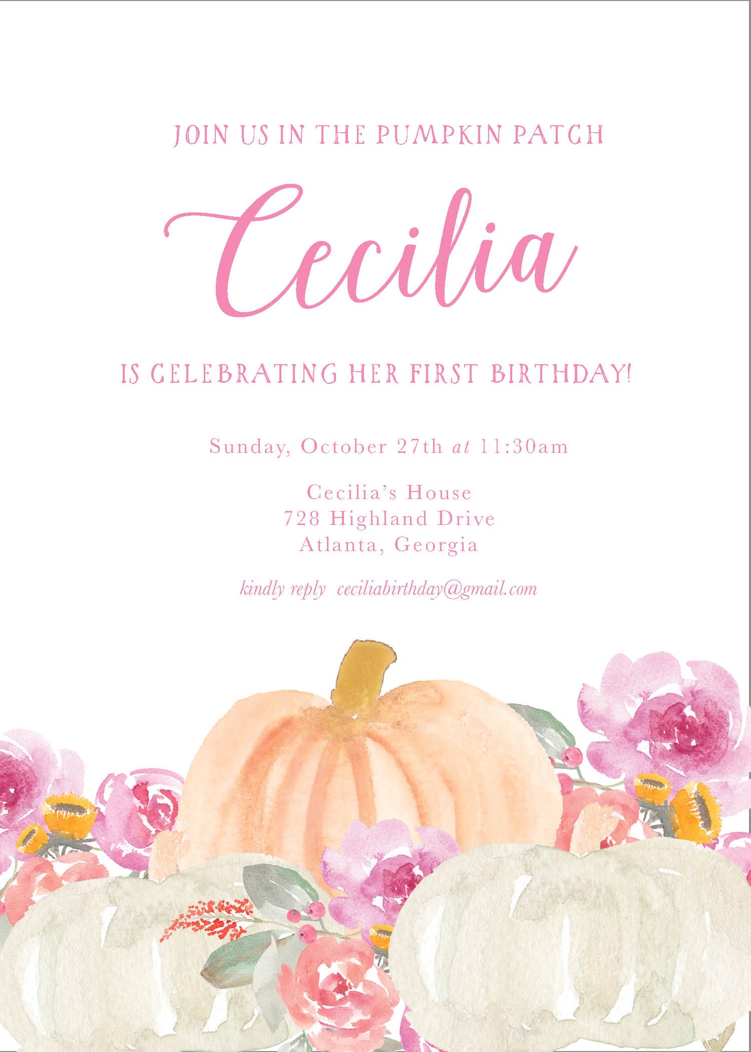 Pumpkin Patch Girl Birthday Party Invitation