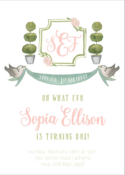 Topiary Birthday Party Invitation