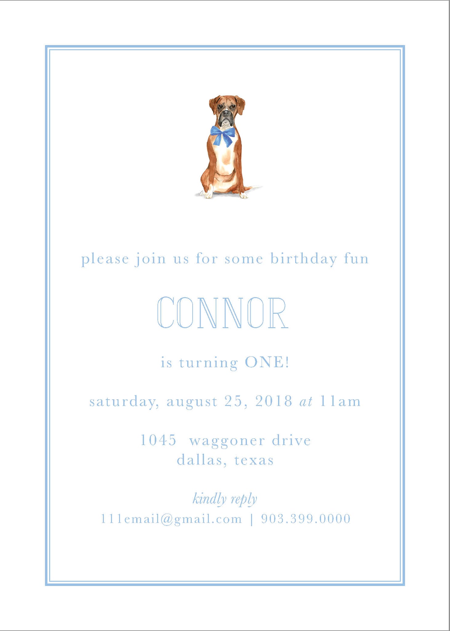 Boxer Dog Birthday Party Invitation