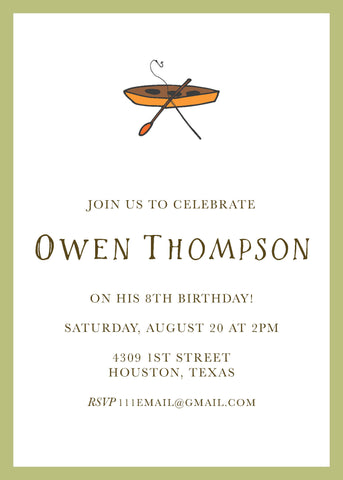 Canoe Birthday Party Invitation
