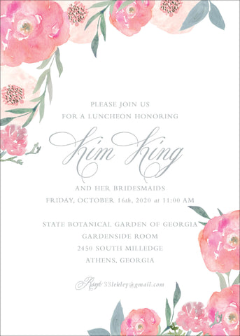 Watercolor Pink Floral Shower Invitation