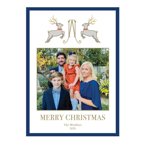 Chic Reindeer Monogram Holiday Card