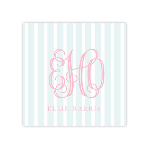 Blue Stripe Pink Monogram Enclosure Card