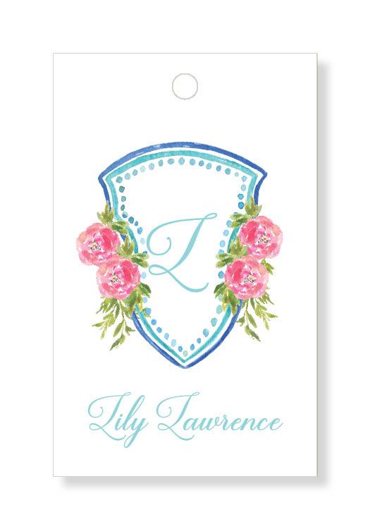 Coral Peony Crest Gift Tags