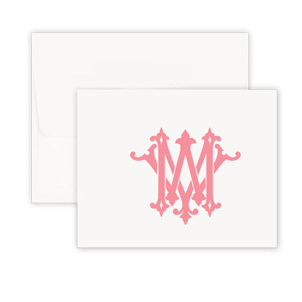 Interlocking Monogram Coral Fold Over Note Card