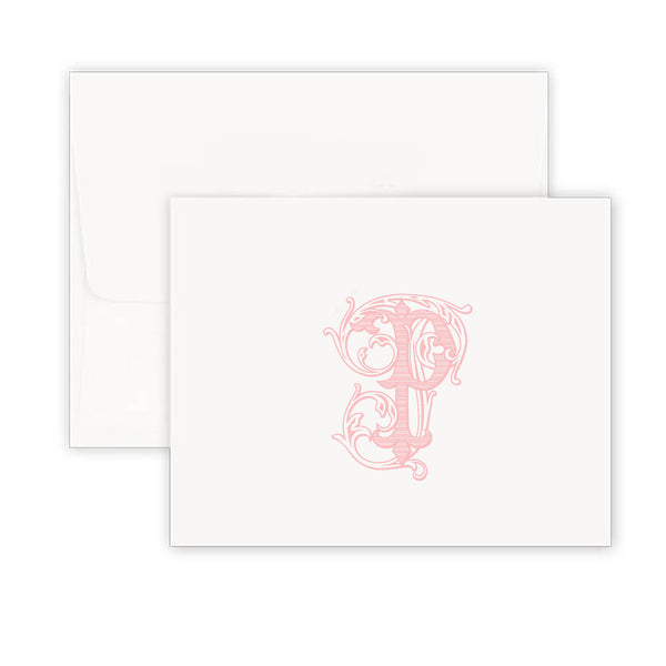 Baroque Monogram Pink Fold Over Note Card