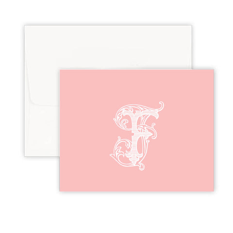 Baroque Monogram Pink Fold Over Note Card