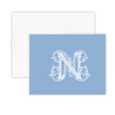 Baroque Monogram Sky Fold Over Note Card