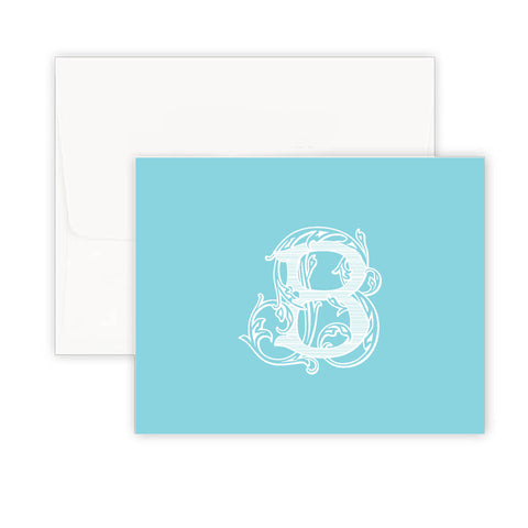 Baroque Monogram Tiffany Fold Over Note Card