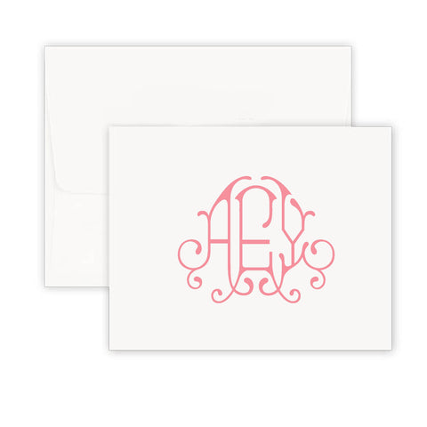 Pink Floral Monogram Note Cards, Classic Vine Monogram Cards with  Envelopes, Personalized Stationery Set for Women, Pack of 10 Folded Note  Cards