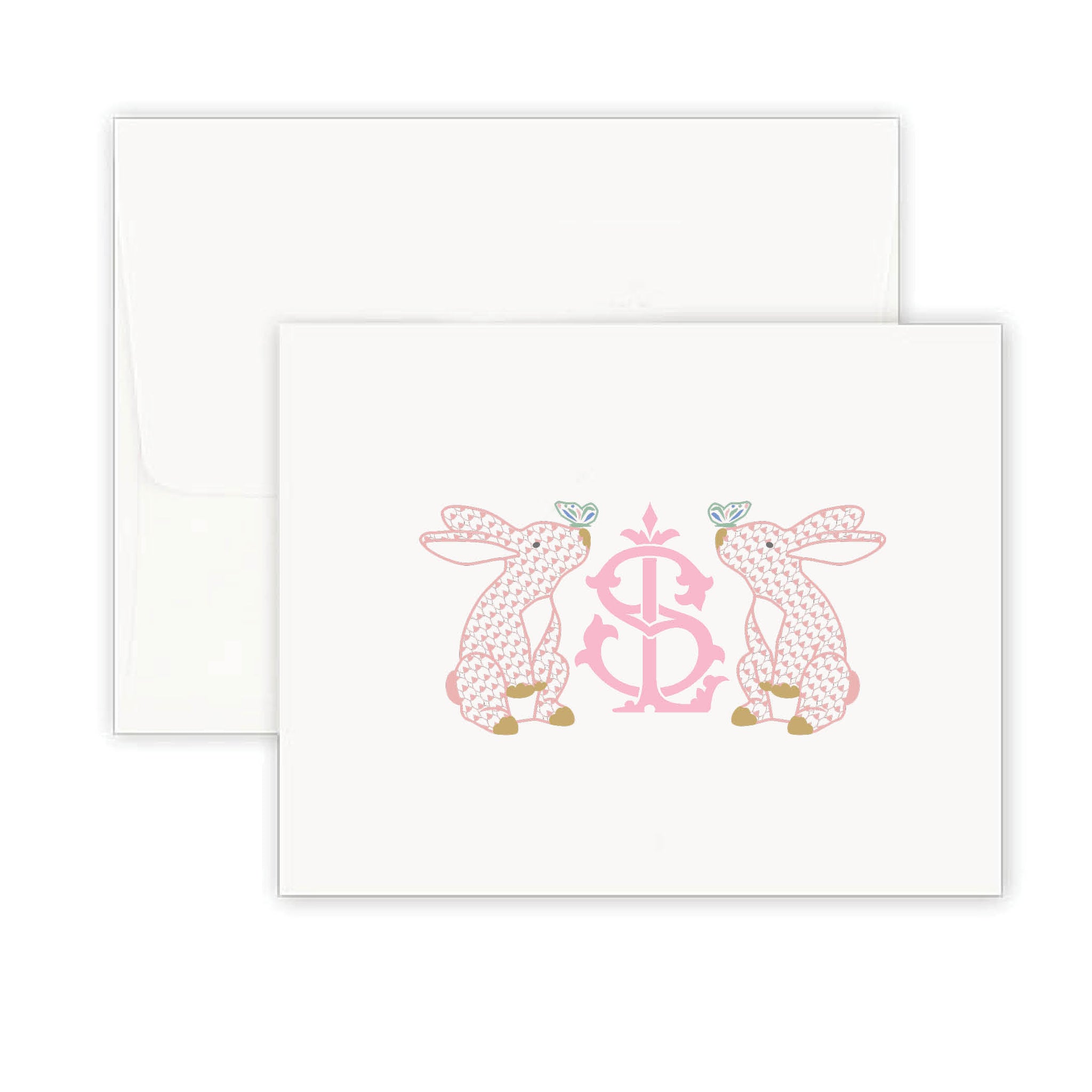 Personalized Herend Bunny Fold Over Note Card