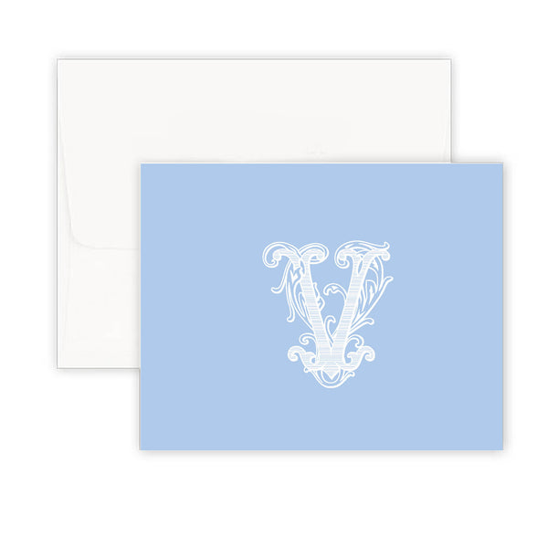 Baroque Monogram Sky Fold Over Note Card