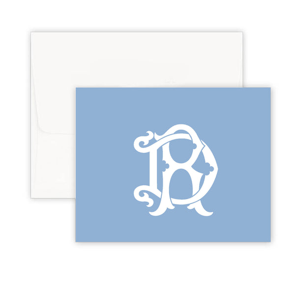 Interlocking Monogram Sky Fold Over Note Card