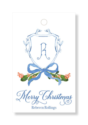 Blue Bow Crest Gift Tags