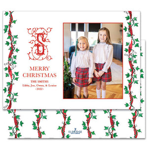 Monogram Holly and Ivy Landscape Holiday Card
