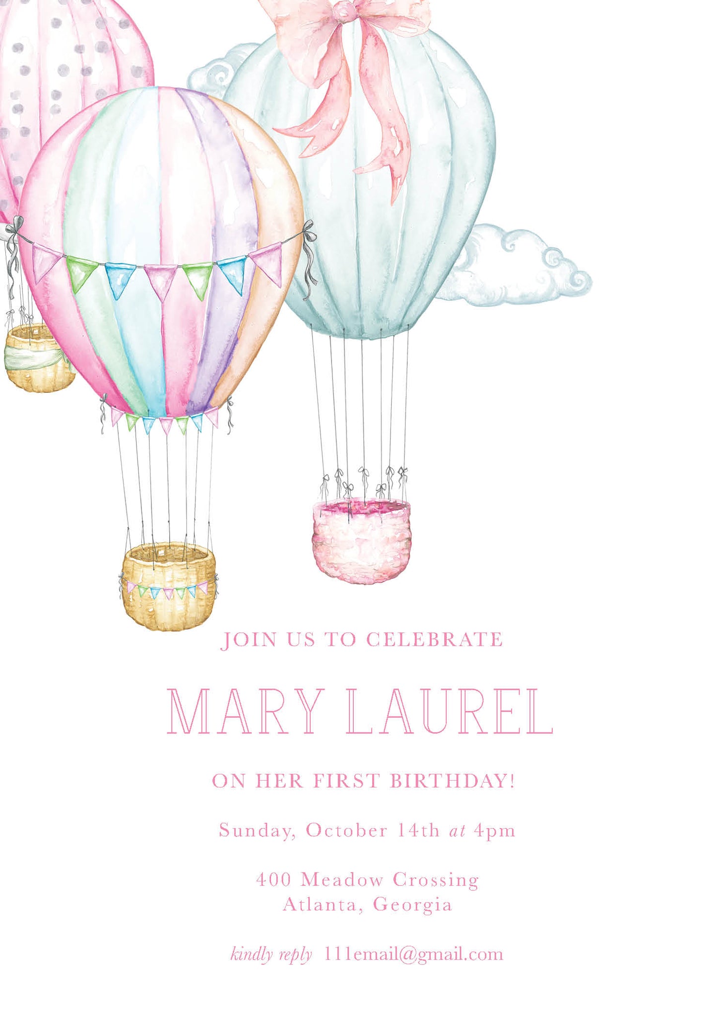 Hot Air Balloons Birthday Party Invitation
