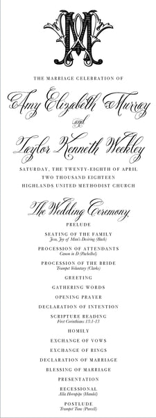 The Amy Elizabeth Wedding Program