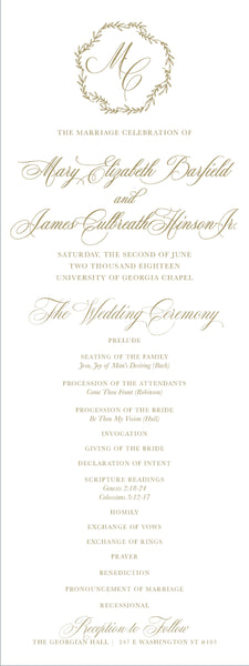 The Mary Elizabeth Wedding Program