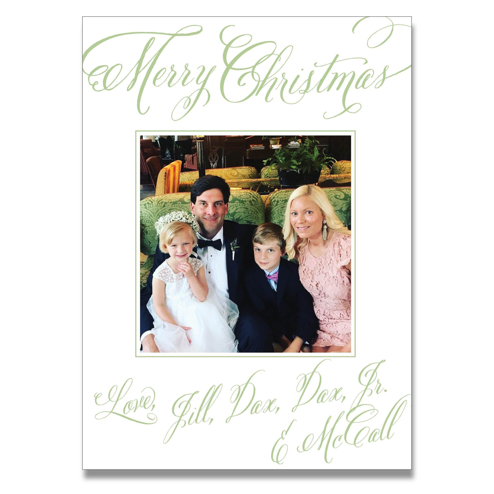 Merry Calligraphy Green Holiday Card