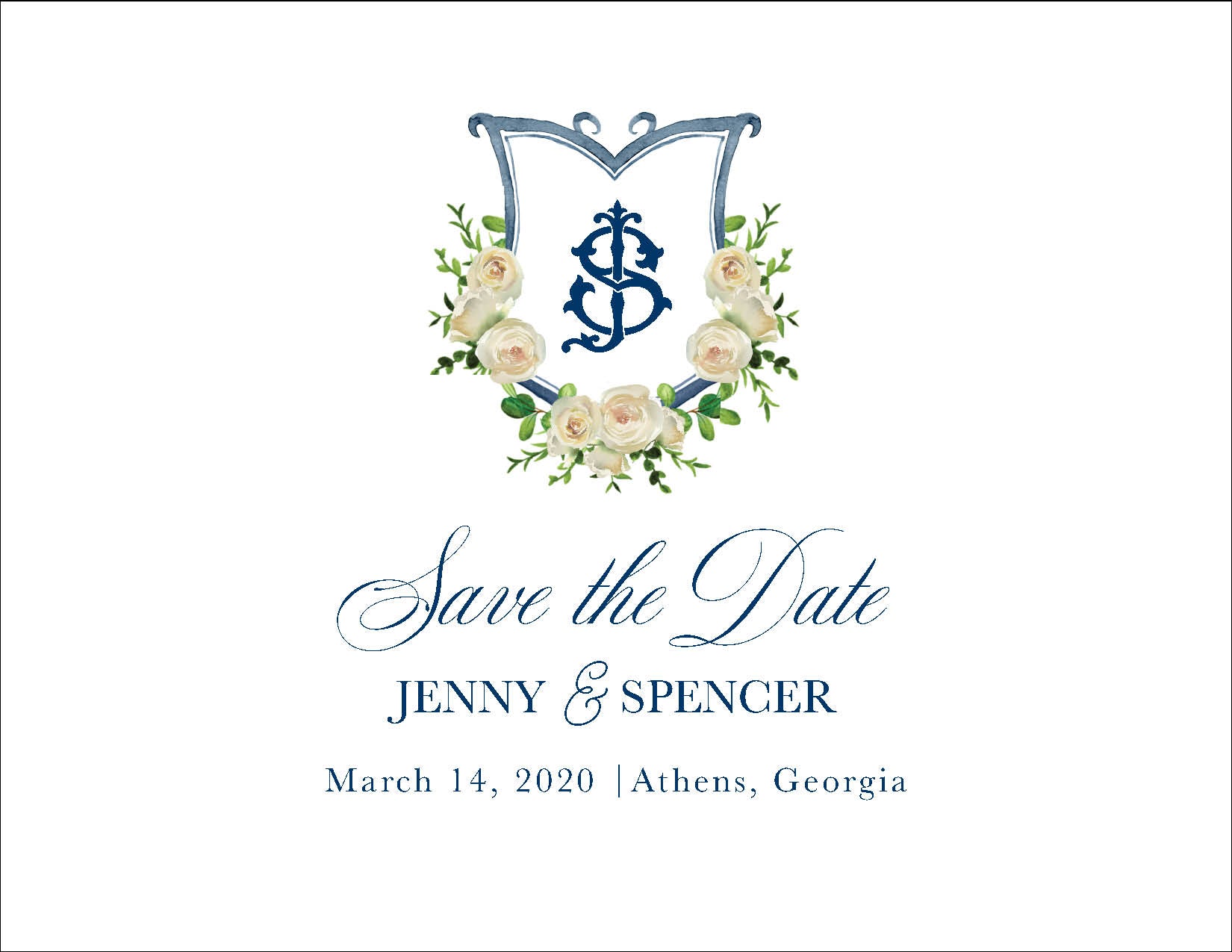 Floral and Blue Crest Save the Date