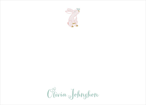 Herend Pink Bunny Personalized Note Cards