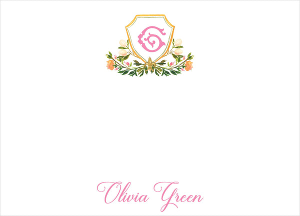 Floral Crest Personalized Note Cards