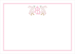 Herend Pink Bunnies Personalized Note Cards